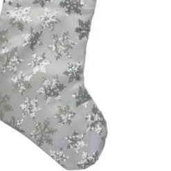 Northlight 20.5" Sequin Snowflake Stocking With White Faux Fur Cuff, White & Silver -Northlight D046347S 13