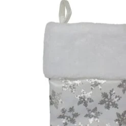 Northlight 20.5" Sequin Snowflake Stocking With White Faux Fur Cuff, White & Silver -Northlight D046347S 14