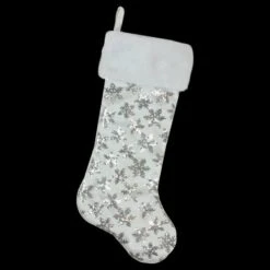 Northlight 20.5" Sequin Snowflake Stocking With White Faux Fur Cuff, White & Silver -Northlight D046347S 15