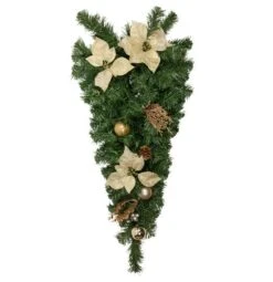 Northlight 32" Unlit Gold Poinsettia, Pine Cone & Ball Teardrop Swag