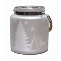 Northlight 6" Matte Silver Winter Scene Christmas Pillar Candle Lantern -Northlight D046370S 12