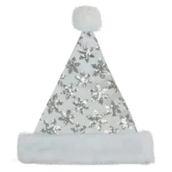 Northlight 14" Adult Medium Sequin Snowflake Santa Hat, White 10 Northlight 14" Adult Medium Sequin Snowflake Santa Hat, White -Northlight D046488S 11