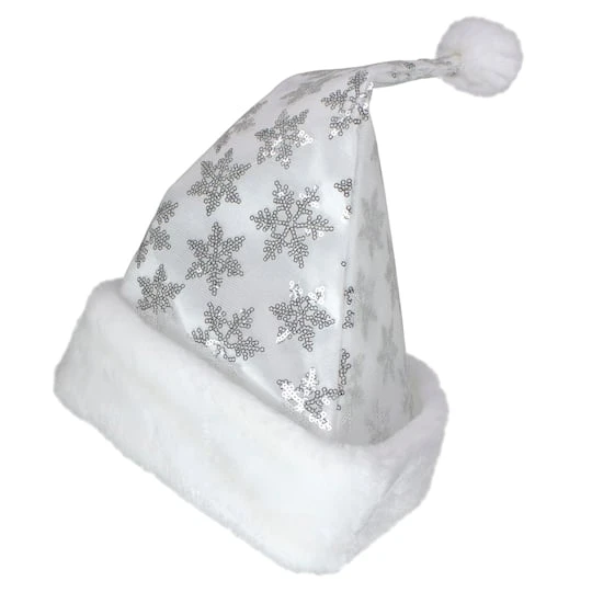 Northlight 14" Adult Medium Sequin Snowflake Santa Hat, White 6 Northlight 14" Adult Medium Sequin Snowflake Santa Hat, White - Image 4