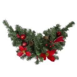Northlight 24" Unlit Poinsettia, Pine Cone & Ball Swag, Red