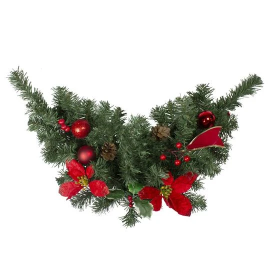 Northlight 24" Unlit Poinsettia, Pine Cone & Ball Swag, Red 3 Northlight 24" Unlit Poinsettia, Pine Cone & Ball Swag, Red