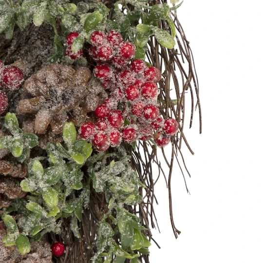 Northlight 28" Unlit Glittered Boxwood, Pine Cones & Red Berry Teardrop Swag 7 Northlight 28" Unlit Glittered Boxwood, Pine Cones & Red Berry Teardrop Swag - Image 5
