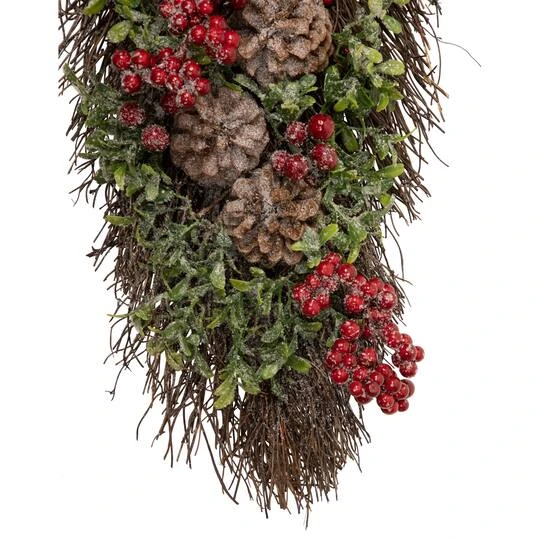 Northlight 28" Unlit Glittered Boxwood, Pine Cones & Red Berry Teardrop Swag 9 Northlight 28" Unlit Glittered Boxwood, Pine Cones & Red Berry Teardrop Swag - Image 7