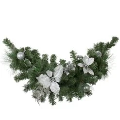 Northlight 30" Unlit Poinsettia, Pine Cone & Ball Swag, Silver