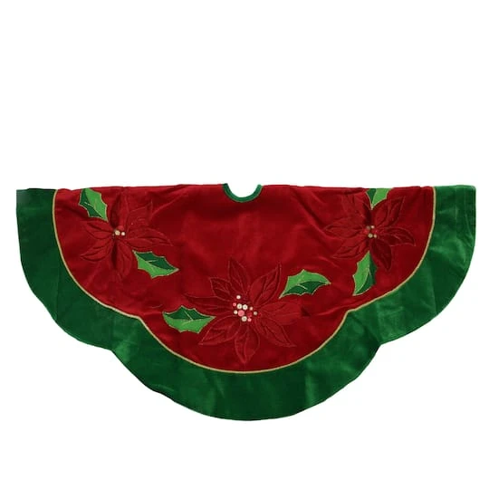 Northlight 48" Red Sequined Poinsettia & Velveteen Trim Tree Skirt 3 Northlight 48" Red Sequined Poinsettia & Velveteen Trim Tree Skirt
