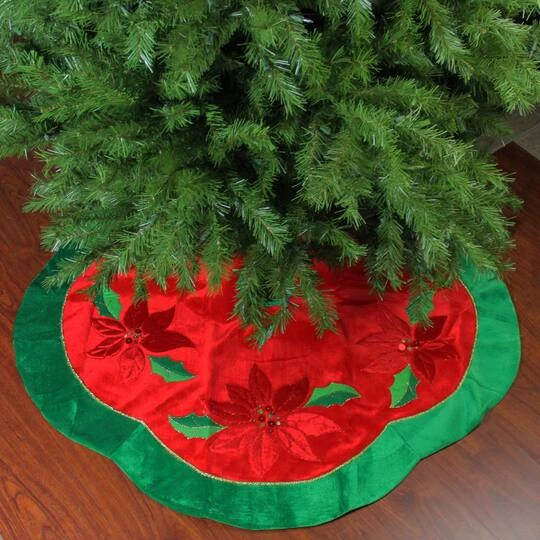 Northlight 48" Red Sequined Poinsettia & Velveteen Trim Tree Skirt 9 Northlight 48" Red Sequined Poinsettia & Velveteen Trim Tree Skirt - Image 7