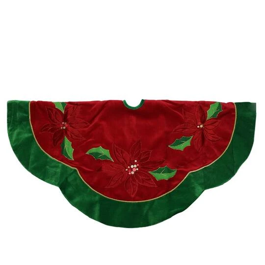 Northlight 48" Red Sequined Poinsettia & Velveteen Trim Tree Skirt 10 Northlight 48" Red Sequined Poinsettia & Velveteen Trim Tree Skirt - Image 8