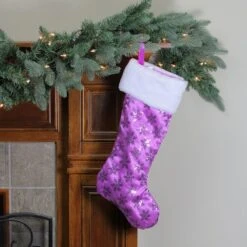 Northlight 20.5" Sequin Snowflake Stocking With White Faux Fur Cuff, Purple 11 Northlight 20.5" Sequin Snowflake Stocking With White Faux Fur Cuff, Purple -Northlight D046623S 12