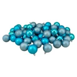 Northlight 60ct Shatterproof Turquoise Blue 4-Finish Ball Ornaments -Northlight D046694S 11