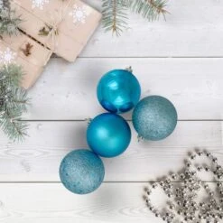 Northlight 60ct Shatterproof Turquoise Blue 4-Finish Ball Ornaments -Northlight D046694S 12