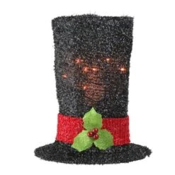 Northlight 9" Lighted Black Tinsel Snowman Top Hat Christmas Tree Topper, Clear Lights 12 Northlight 9" Lighted Black Tinsel Snowman Top Hat Christmas Tree Topper, Clear Lights -Northlight D046740S 11