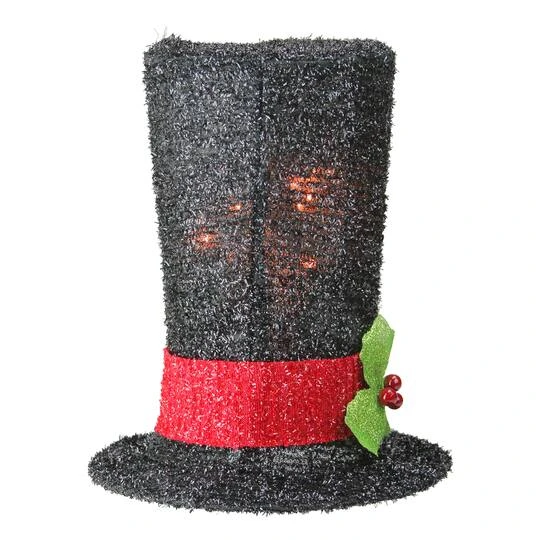 Northlight 9" Lighted Black Tinsel Snowman Top Hat Christmas Tree Topper, Clear Lights 7 Northlight 9" Lighted Black Tinsel Snowman Top Hat Christmas Tree Topper, Clear Lights - Image 5