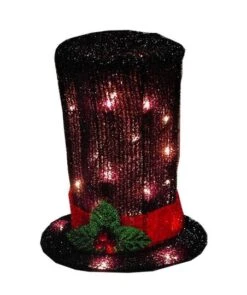 Northlight 9" Lighted Black Tinsel Snowman Top Hat Christmas Tree Topper, Clear Lights 14 Northlight 9" Lighted Black Tinsel Snowman Top Hat Christmas Tree Topper, Clear Lights -Northlight D046740S 13