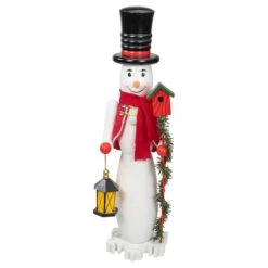Northlight 18" Glittered Wooden Snowman & Bird Nutcracker