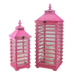 Northlight L'Eau De Fleur Distressed Pink Fir Wood Candle Lantern Set, 21" & 28" 8 Northlight L'Eau De Fleur Distressed Pink Fir Wood Candle Lantern Set, 21" & 28" -Northlight D050528S 1 1