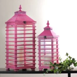 Northlight L'Eau De Fleur Distressed Pink Fir Wood Candle Lantern Set, 21" & 28" 11 Northlight L'Eau De Fleur Distressed Pink Fir Wood Candle Lantern Set, 21" & 28" -Northlight D050528S 3