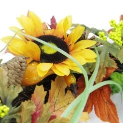Northlight 24" Unlit Autumn Mixed Leaf, Flowers, Pine Cones & Pumpkin Artificial Thanksgiving Wreath -Northlight D204658S 2