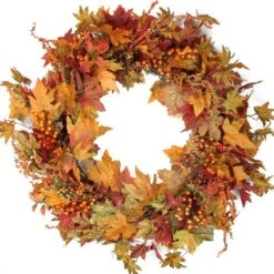 Northlight 32" Unlit Autumn Harvest Artificial Orange, Green & Gold Berries & Leaves Wreath -Northlight D204664S 1 1