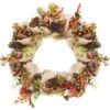 Northlight 18" Unlit Autumn Harvest Berry, Leaves, Acorns, Pinecones & Burlap Artificial Wreath