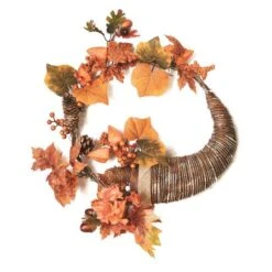Northlight 20" Unlit Autumn Harvest Artificial Pinecone, Berries & Leaves Cornucopia Wreath -Northlight D204666S 1 1