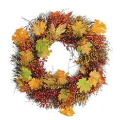 Northlight 22" Unlit Autumn Harvest Artificial Maple Leaf & Berry Thanksgiving Wreath