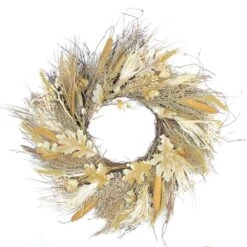 Northlight 24" Unlit Autumn Harvest Artificial Cattail & Wheat Thanksgiving Wreath -Northlight D204672S 1 1