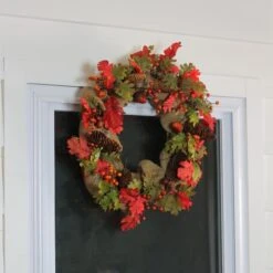 Northlight 18" Unlit Autumn Harvest Acorn, Berry & Burlap Rustic Thanksgiving Wreath -Northlight D204673S 2