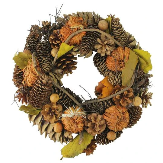 Northlight 13.25" Unlit Autumn Harvest Artificial Pine Cones & Gourds Thanksgiving Wreath 3 Northlight 13.25" Unlit Autumn Harvest Artificial Pine Cones & Gourds Thanksgiving Wreath