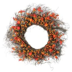 Northlight 24" Unlit Autumn Harvest Artificial Berries, Twigs & Leaves Rustic Thanksgiving Wreath