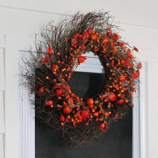 Northlight 24" Unlit Autumn Harvest Artificial Berries, Twigs & Leaves Rustic Thanksgiving Wreath 5 Northlight 24" Unlit Autumn Harvest Artificial Berries, Twigs & Leaves Rustic Thanksgiving Wreath - Image 3