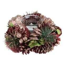 Northlight 7" Artificial Dusty Rose & Pine Cone Christmas Votive Candle Holder -Northlight D204741S 1 1