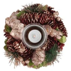 Northlight 7" Artificial Dusty Rose & Pine Cone Christmas Votive Candle Holder -Northlight D204741S 2