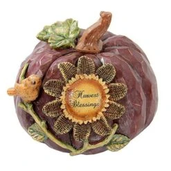Northlight 7" Harvest Blessings Pumpkin With Sunflower & Bird Decoration -Northlight D204775S 1 1