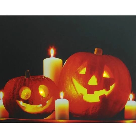 Northlight Jack-o'-Lanterns With Candles LED Canvas Wall Art 3 Northlight Jack-o'-Lanterns With Candles LED Canvas Wall Art