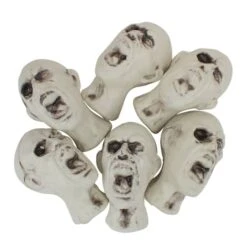 Northlight 3.5" White & Gray Skeleton Skull Heads With Open Mouths Halloween Decoration Set