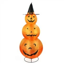 Northlight 48" Pre-Lit Pumpkins With Witch Hat Halloween Outdoor Decoration