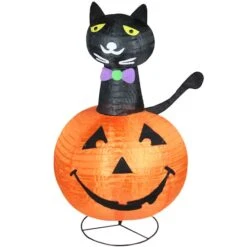 Northlight 36" Pre-Lit Black Cat In Pumpkin Halloween Outdoor Decoration