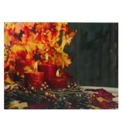 Northlight Triple Tiered Autumn Crimson Candles LED Canvas Wall Art -Northlight D204919S 1 1