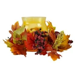 Northlight 17" Autumn Apple & Berry Hurricane Glass Pillar Candle Holder -Northlight D204927S 1 1