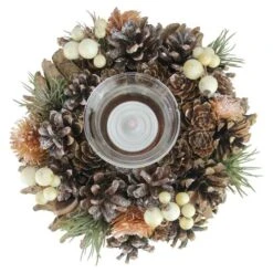 Northlight 7.25" Autumn Artificial Foliage Pine Cone Votive Candle Holder -Northlight D204942S 1