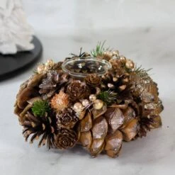 Northlight 7.25" Autumn Artificial Foliage Pine Cone Votive Candle Holder -Northlight D204942S 12