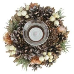 Northlight 7.25" Autumn Artificial Foliage Pine Cone Votive Candle Holder -Northlight D204942S 16