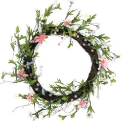 Northlight 15" Green, Pink, And Purple Artificial Spring Floral Twig Wreath