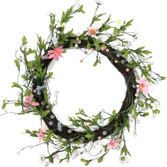 Northlight 15" Green, Pink, And Purple Artificial Spring Floral Twig Wreath 3 Northlight 15" Green, Pink, And Purple Artificial Spring Floral Twig Wreath