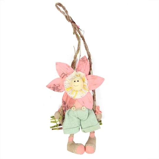 Northlight 23" Pink Spring Hanging Sunflower Girl Decorative Figure 4 Northlight 23" Pink Spring Hanging Sunflower Girl Decorative Figure - Image 2