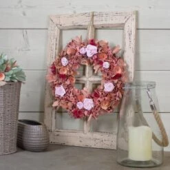 Northlight 13" Pink & Red Flower Wood Spring Wreath 9 Northlight 13" Pink & Red Flower Wood Spring Wreath -Northlight D221155S 2